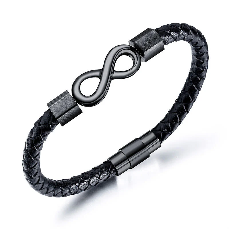 Endless Knot Titanium Steel Leather Spiritual Balance Bracelet