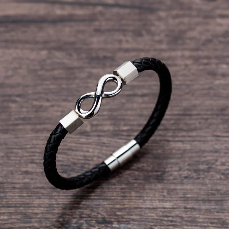 Endless Knot Titanium Steel Leather Spiritual Balance Bracelet - Image 11