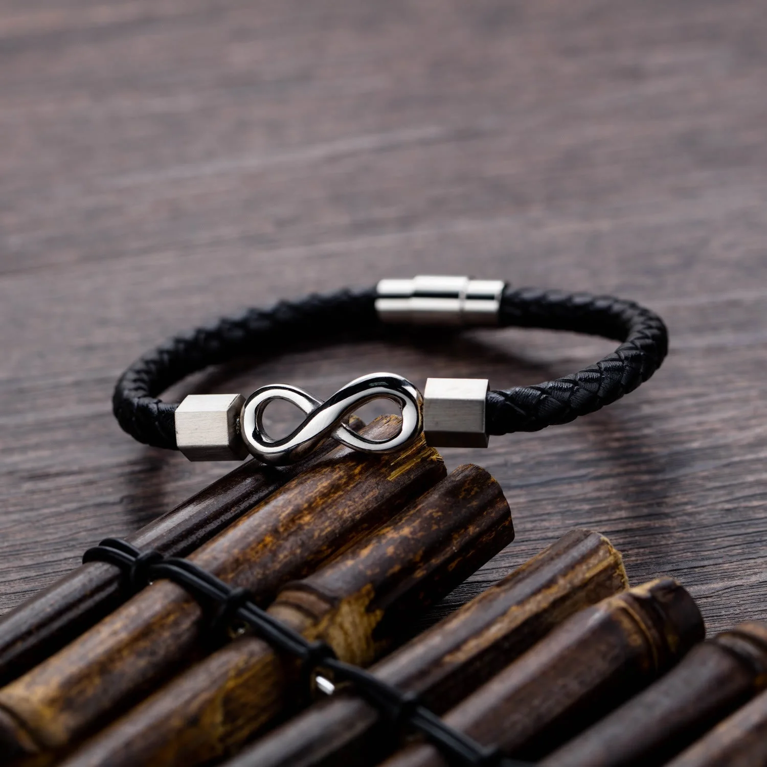 Endless Knot Titanium Steel Leather Spiritual Balance Bracelet - Image 12