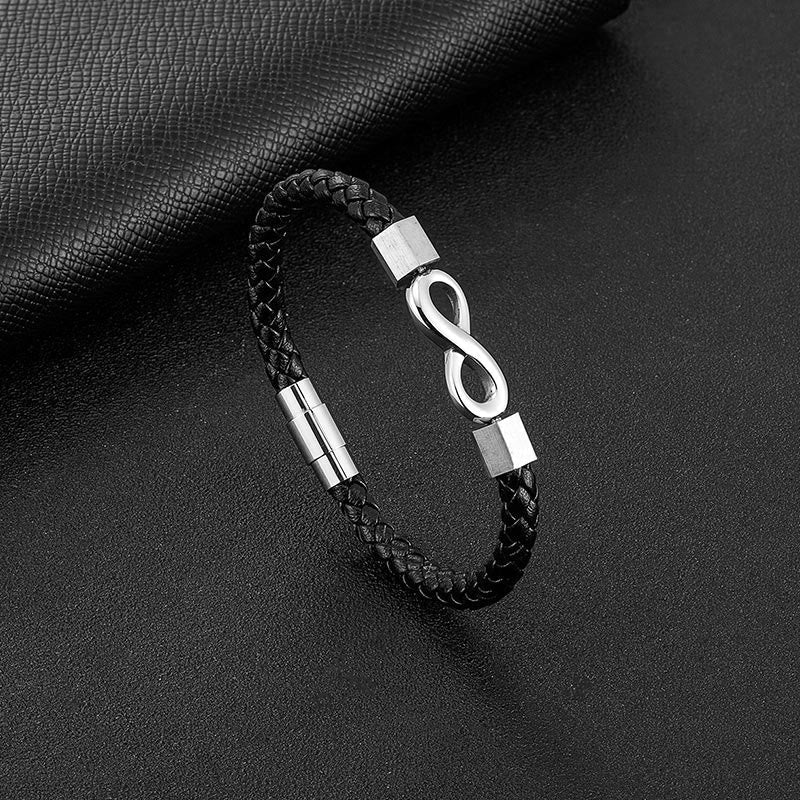 Endless Knot Titanium Steel Leather Spiritual Balance Bracelet - Image 13