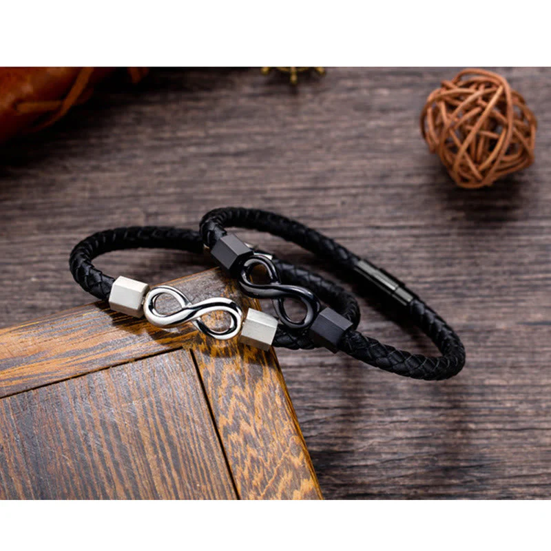 Endless Knot Titanium Steel Leather Spiritual Balance Bracelet - Image 16