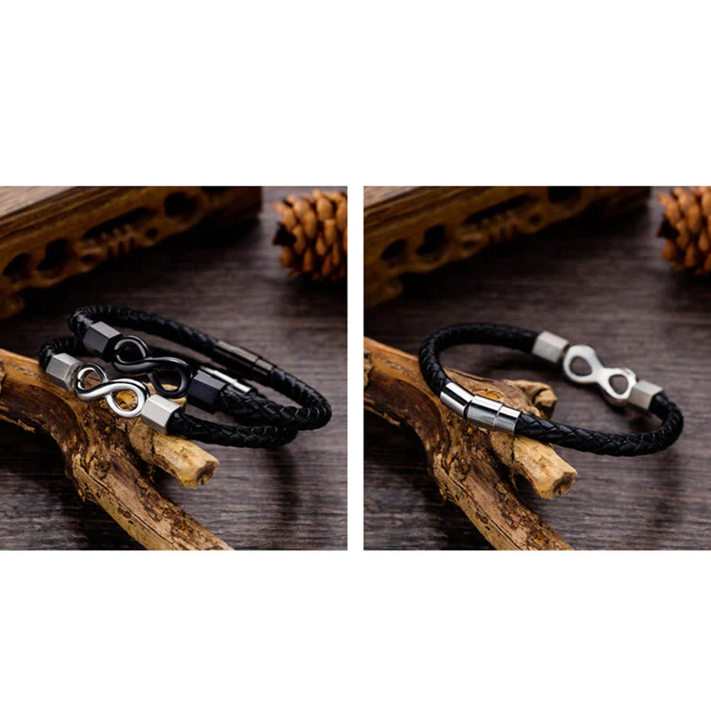 Endless Knot Titanium Steel Leather Spiritual Balance Bracelet - Image 17