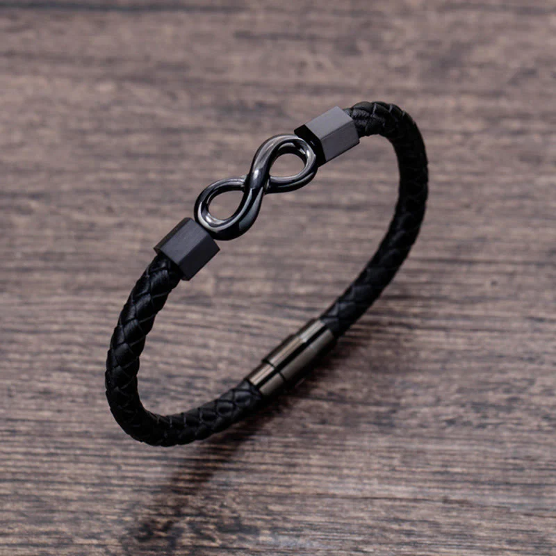 Endless Knot Titanium Steel Leather Spiritual Balance Bracelet - Image 4
