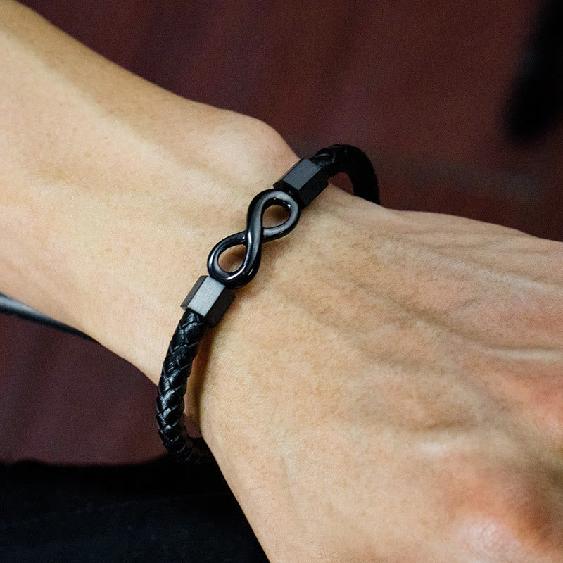 Endless Knot Titanium Steel Leather Spiritual Balance Bracelet - Image 6