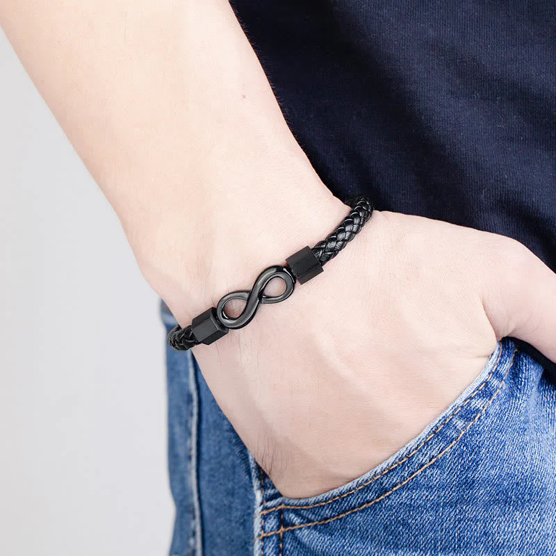 Endless Knot Titanium Steel Leather Spiritual Balance Bracelet - Image 7