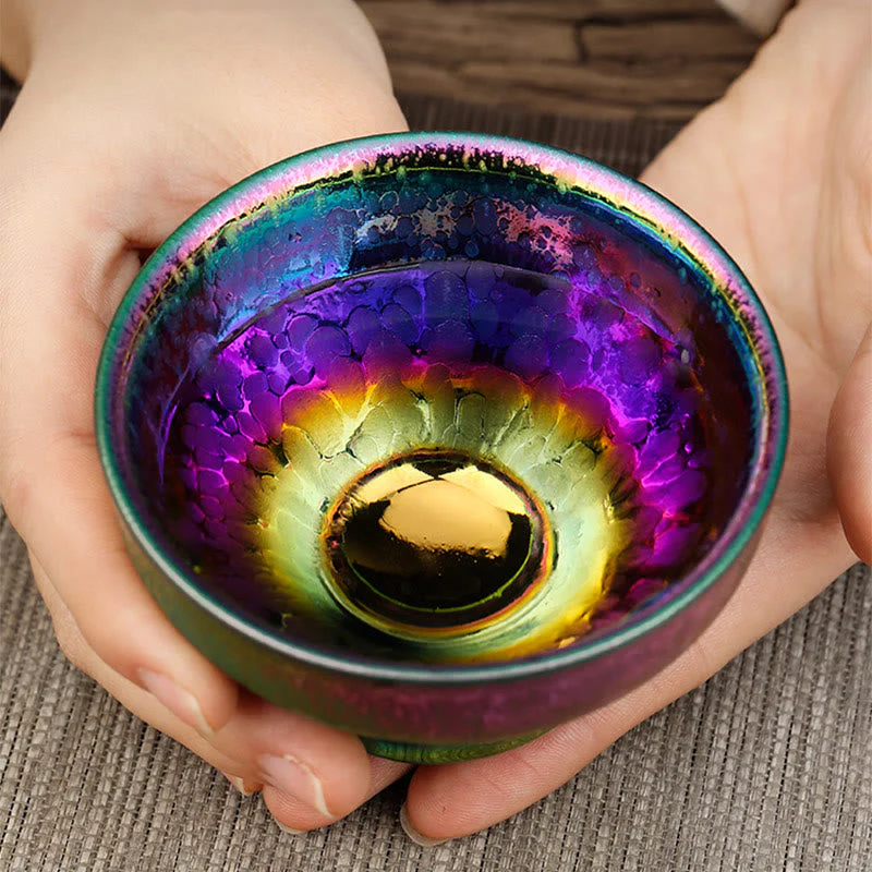 Fairy Rainbow Tenmoku Ceramic Tea Cup 301-400ml - Image 6