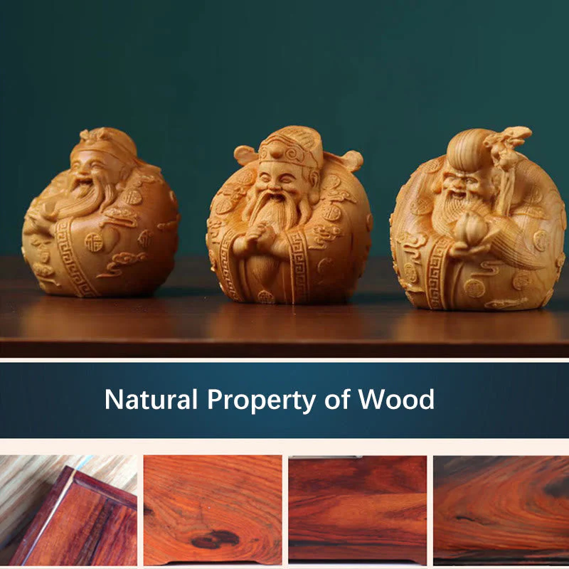 Handcrafted Feng Shui Mini Three Stars Wood Prosperity Decoration - Image 6