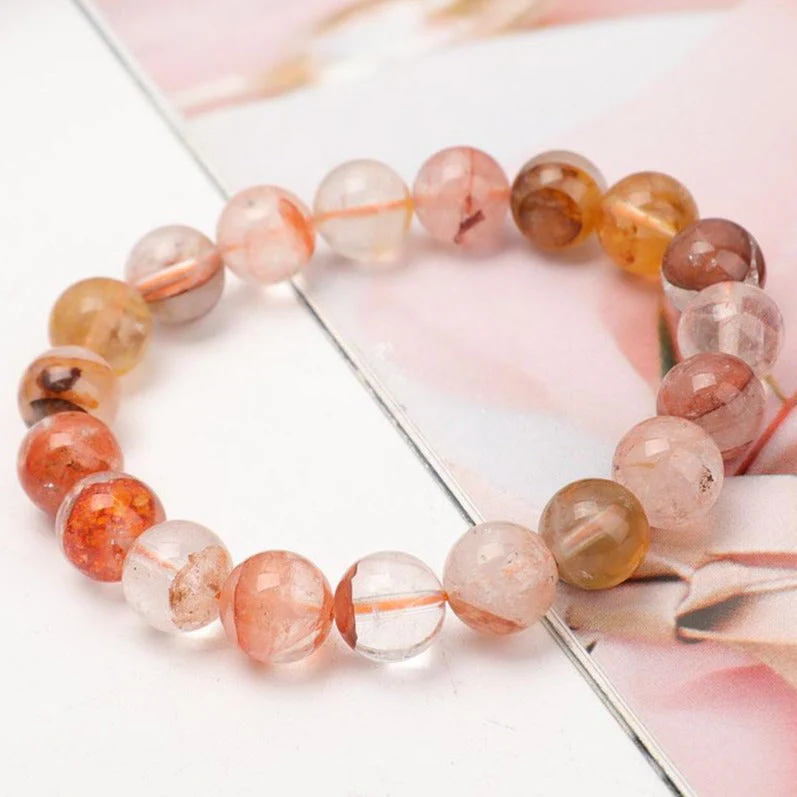 10mm Fire Quartz Clear Quartz Bracelet for Energy Healing