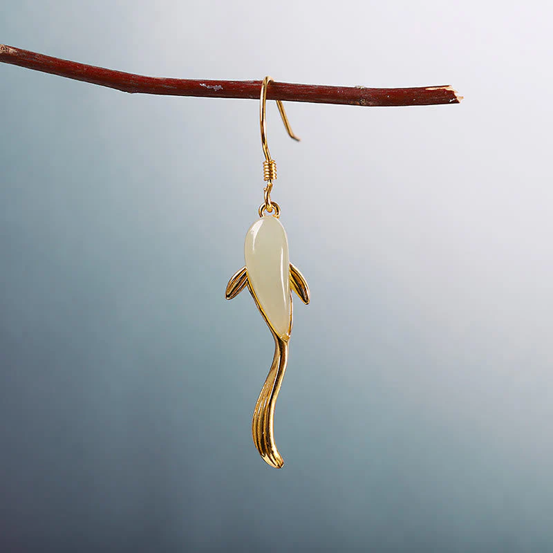 Fish Pattern Jade Luck Dangle Drop Earrings - Image 11