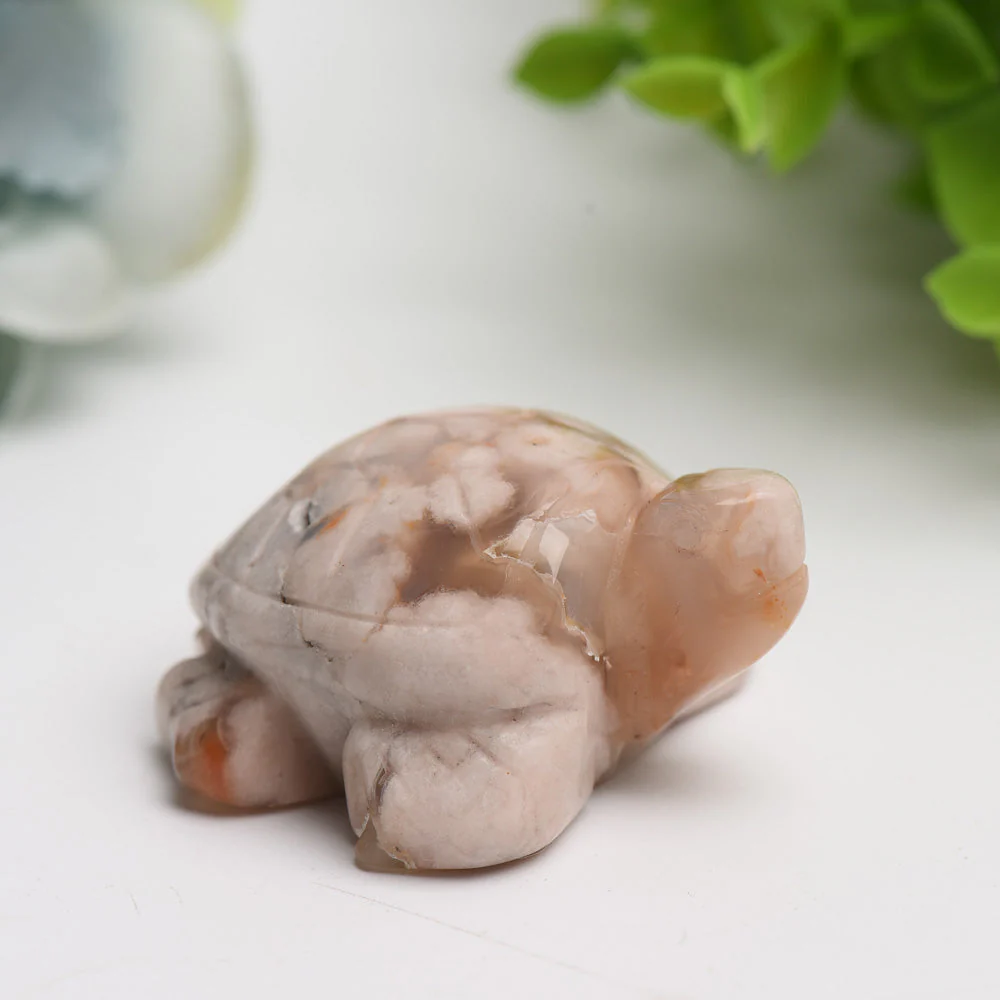 2-Inch Flower Agate Crystal Turtle Figurine for Prosperity - Image 3