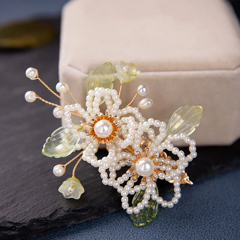 Handmade Flower Leaf Pearl Hair Clip With Tassel - Image 4