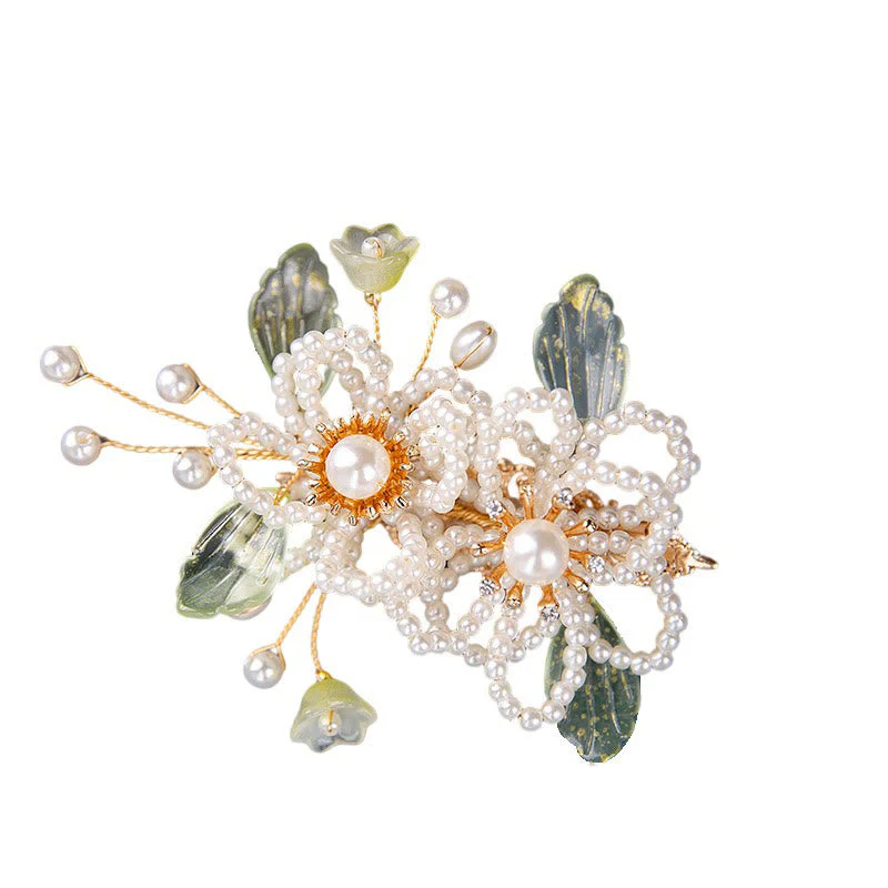Handmade Flower Leaf Pearl Hair Clip With Tassel - Image 5