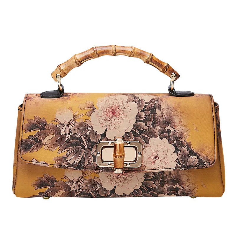 Flower Pattern Bamboo Handle Crossbody Bag 29cm - Image 10