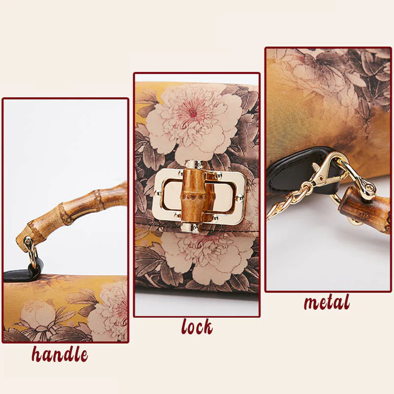 Flower Pattern Bamboo Handle Crossbody Bag 29cm - Image 6