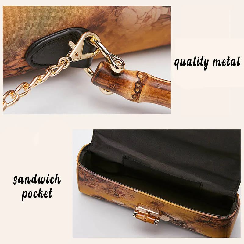 Flower Pattern Bamboo Handle Crossbody Bag 29cm - Image 7