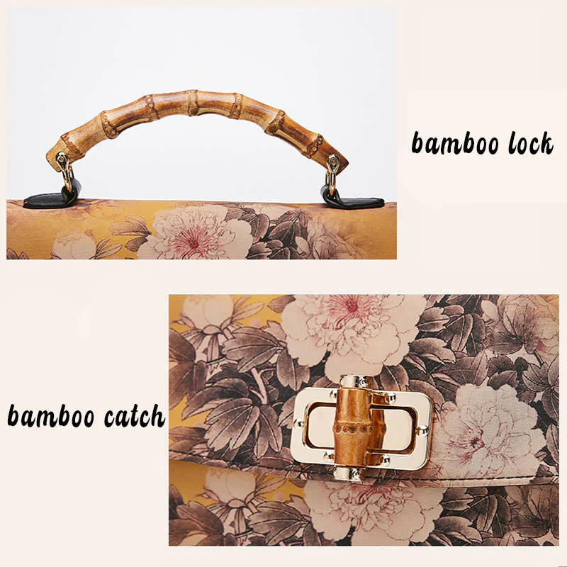 Flower Pattern Bamboo Handle Crossbody Bag 29cm - Image 8