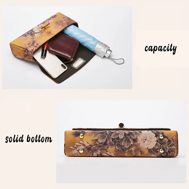 Flower Pattern Bamboo Handle Crossbody Bag 29cm - Image 9
