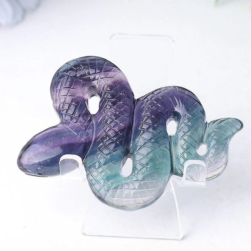 4-Inch Fluorite Snake Crystal Carving Figurine - Image 2