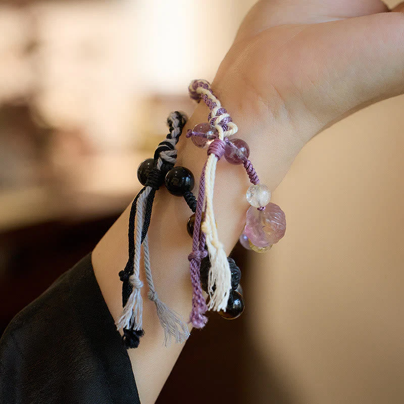 Fluorite Amethyst Protection Rope Bracelet 14-18cm - Image 2