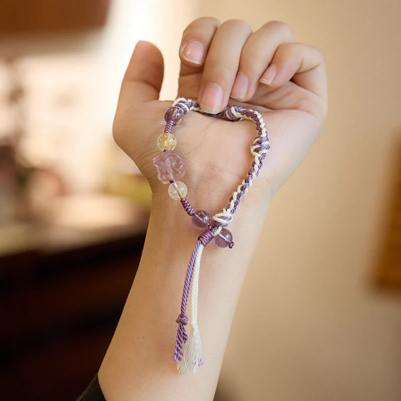 Fluorite Amethyst Protection Rope Bracelet 14-18cm - Image 4