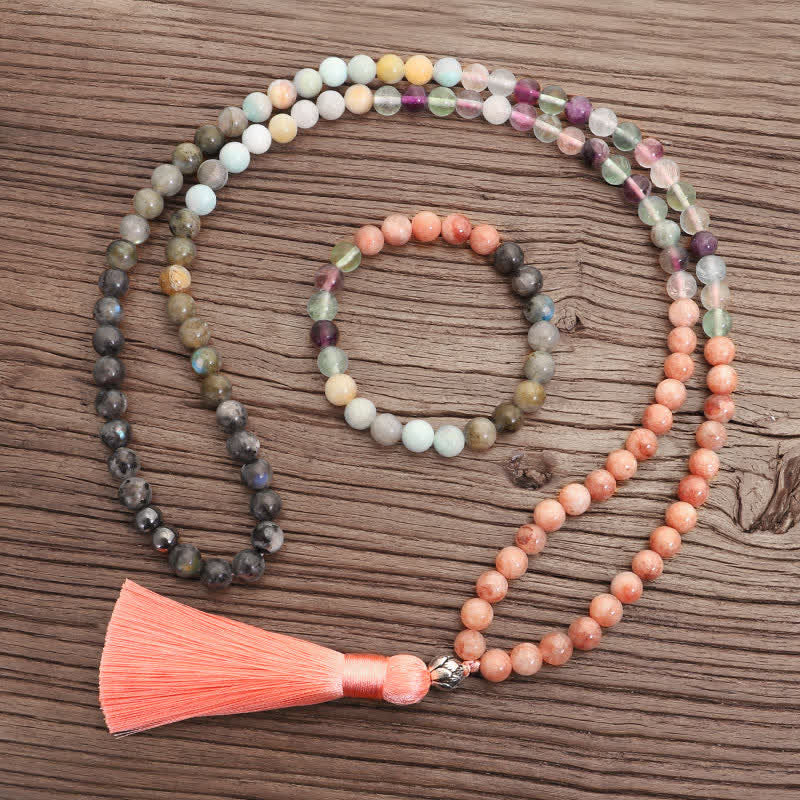 8mm Fluorite Black Glitter Protection Mala Bracelet - Image 3