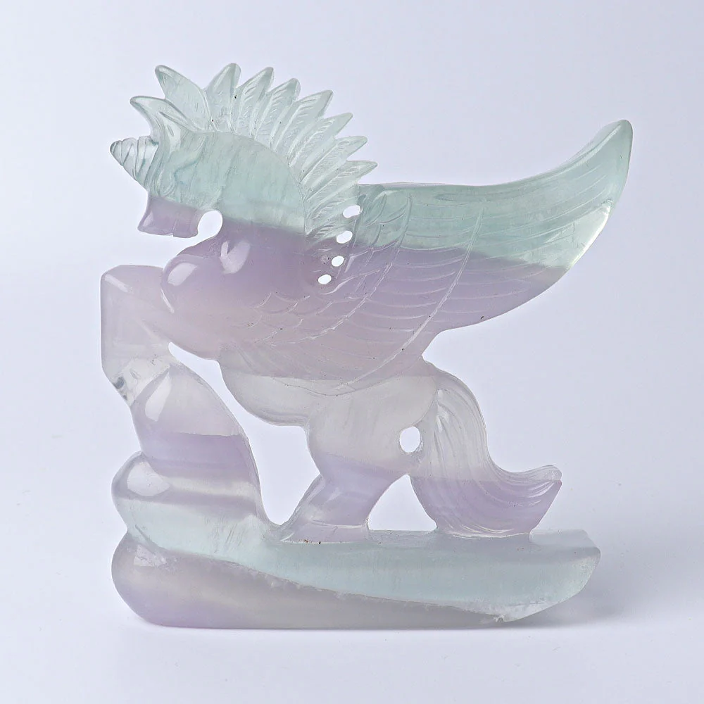4.5" Fluorite Unicorn Crystal Animal Carving 4 Inches