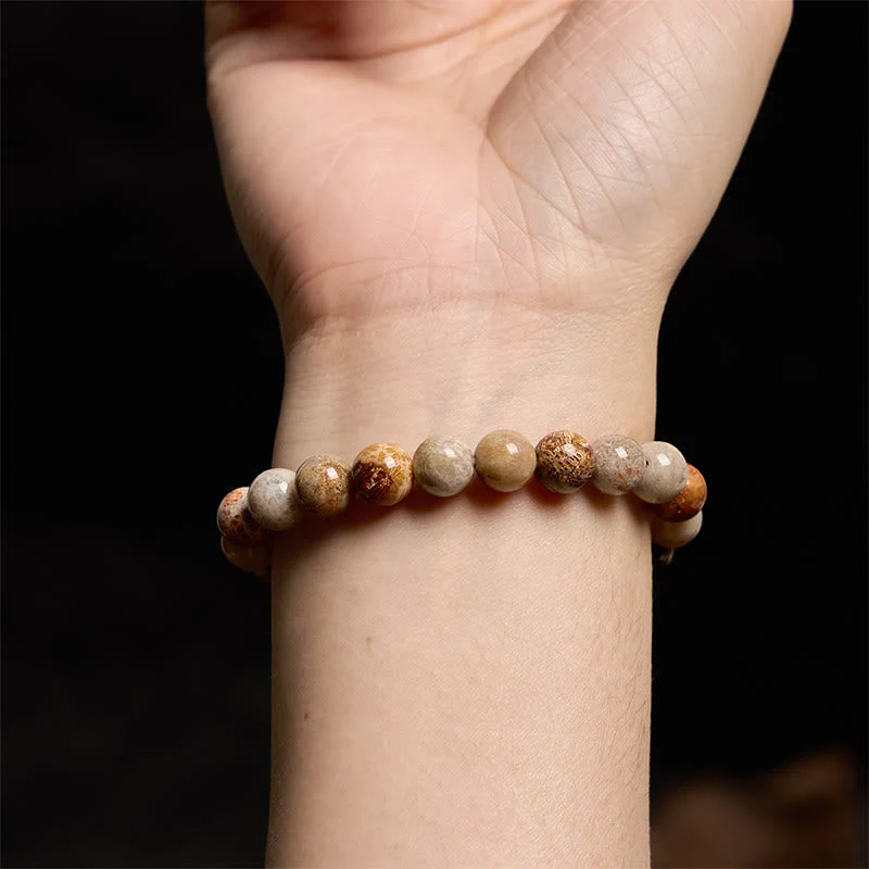 8-9mm Fossil Coral Compassion Bracelet for Self-Esteem & Strength - Image 5