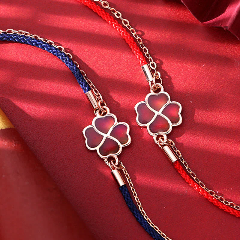 Color-changing Four Leaf Clover Red String Bracelet in 925 Silver for Luck - Image 11