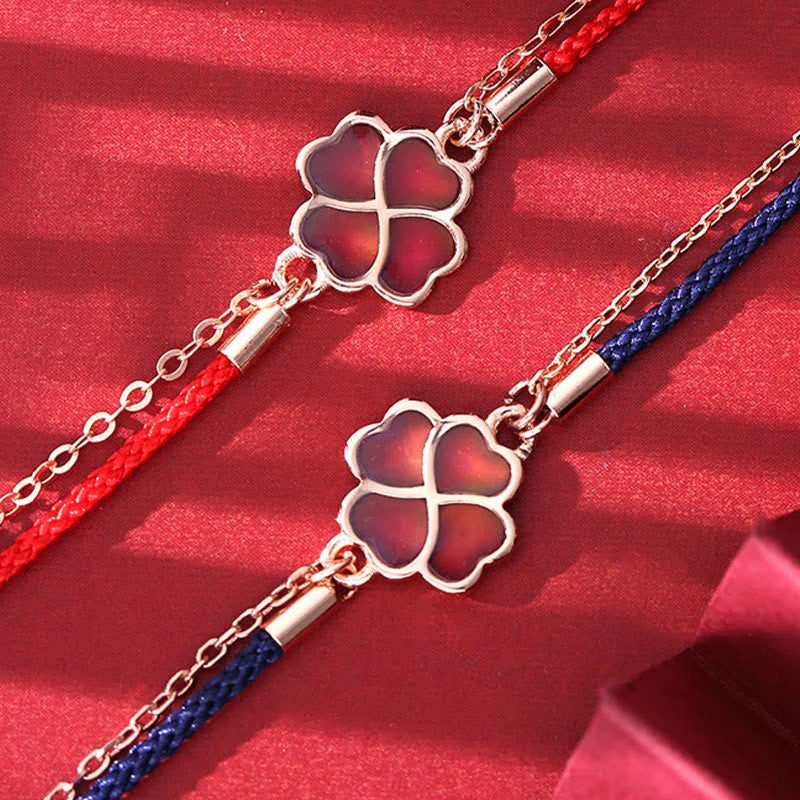 Color-changing Four Leaf Clover Red String Bracelet in 925 Silver for Luck - Image 12