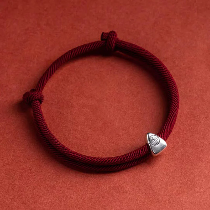 925 Sterling Silver Handmade Fu Character Blessing Bracelet - Image 2