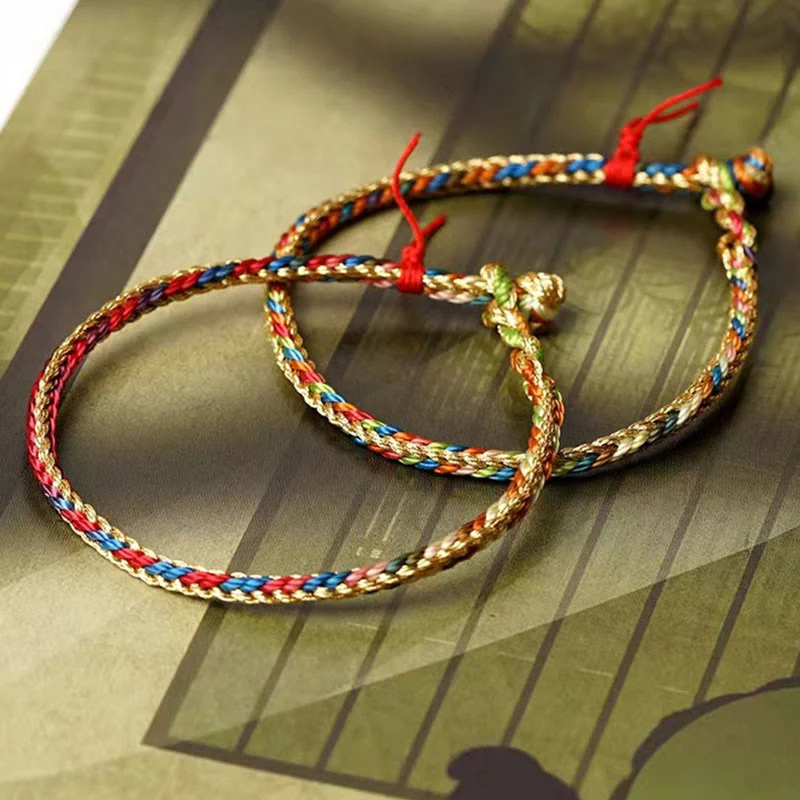 Multicolored Fu Character Red String Braided Bracelet 925 Silver - Image 10