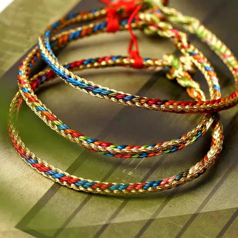 Multicolored Fu Character Red String Braided Bracelet 925 Silver - Image 11