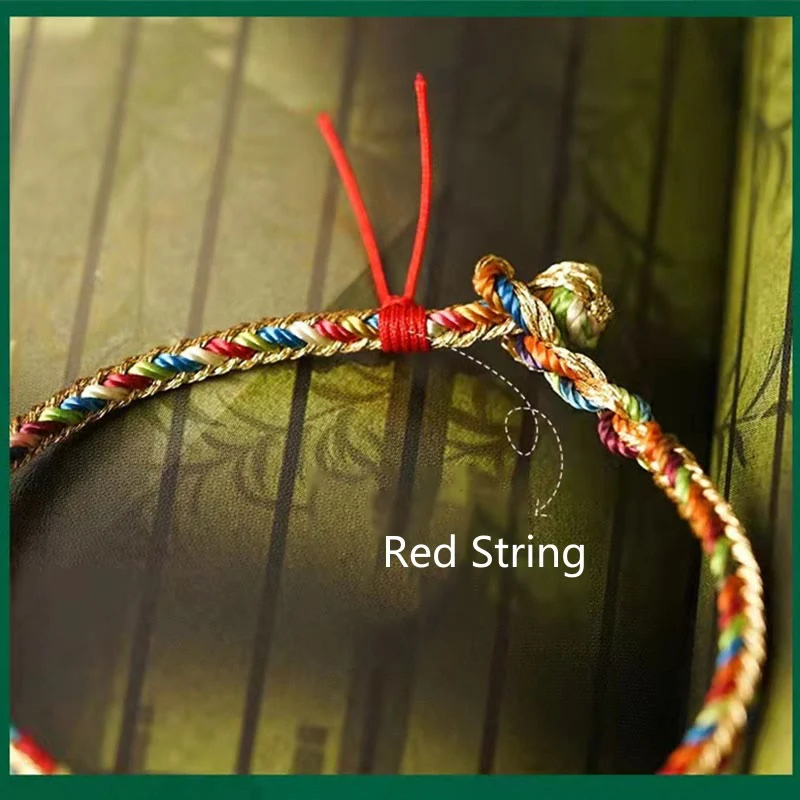 Multicolored Fu Character Red String Braided Bracelet 925 Silver - Image 15