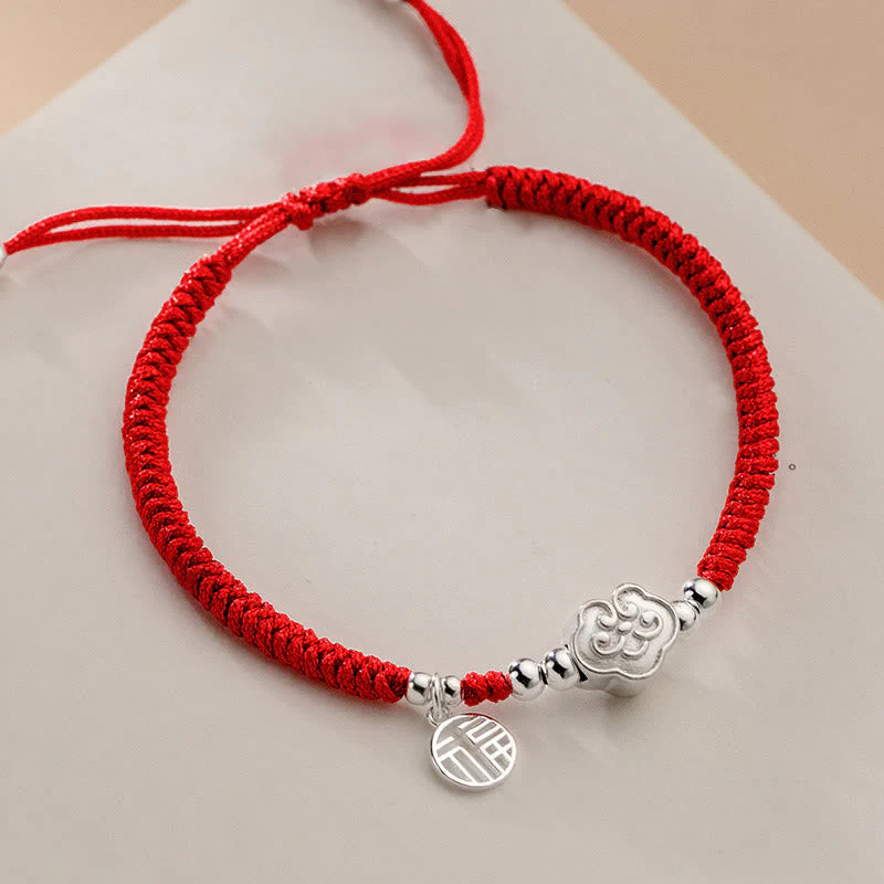 Silver Fu Character Red String Bracelet for Blessings - Image 3