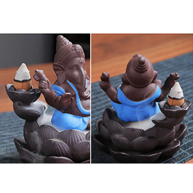 Ganesh Elephant Purple Clay Backflow Incense Burner - Image 8