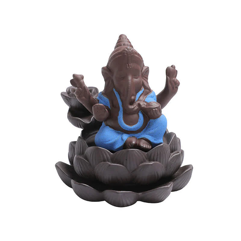 Ganesh Elephant Purple Clay Backflow Incense Burner - Image 9