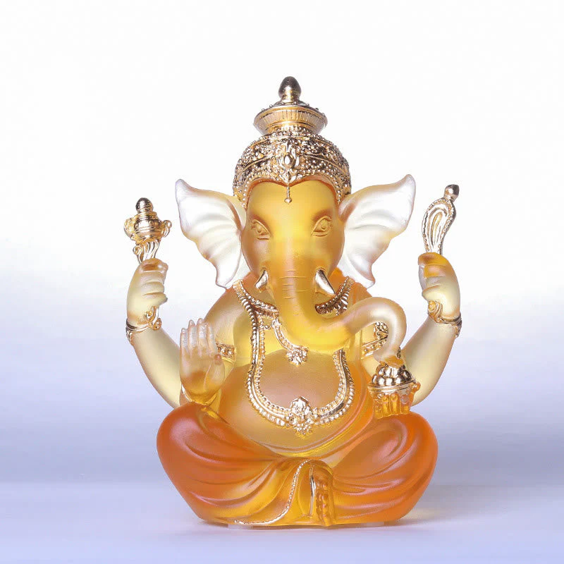 Handmade Liuli Crystal Ganesh Statue 11.5cm Protection Art - Image 11