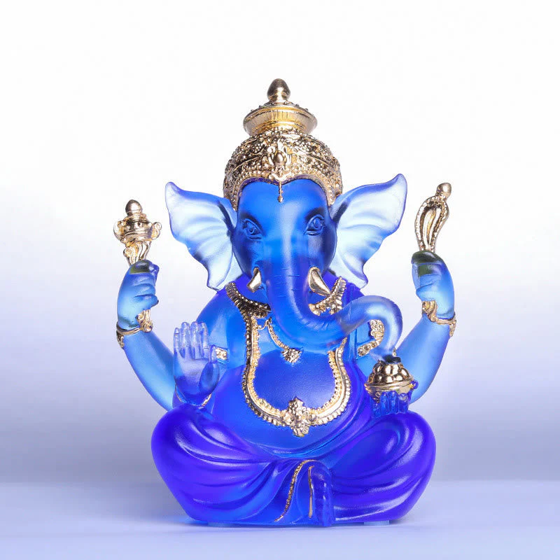 Handmade Liuli Crystal Ganesh Statue 11.5cm Protection Art - Image 12