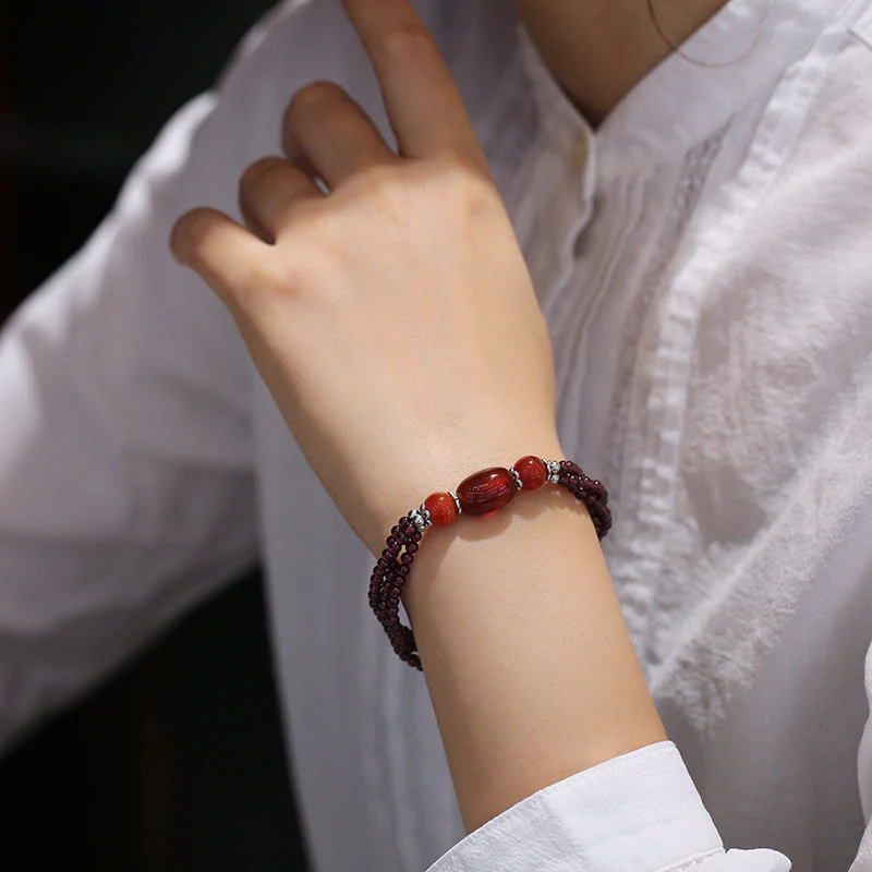 Garnet Red Agate Protection Triple Layer Bracelet - Image 3