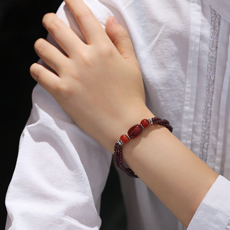 Garnet Red Agate Protection Triple Layer Bracelet - Image 5