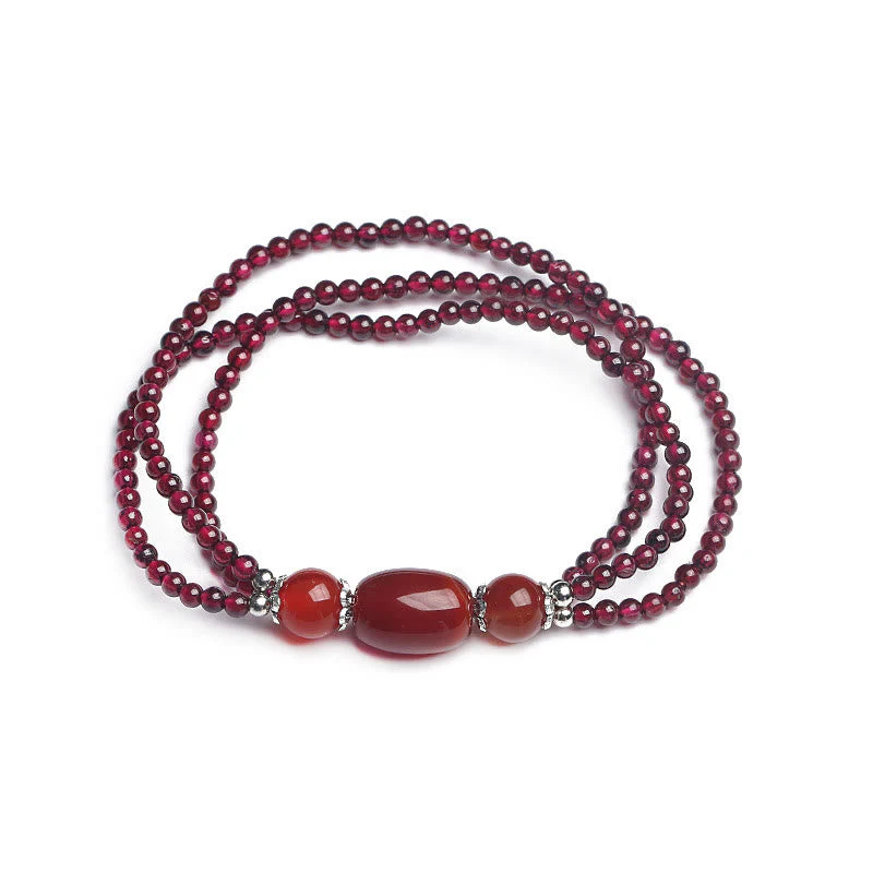 Garnet Red Agate Protection Triple Layer Bracelet - Image 6