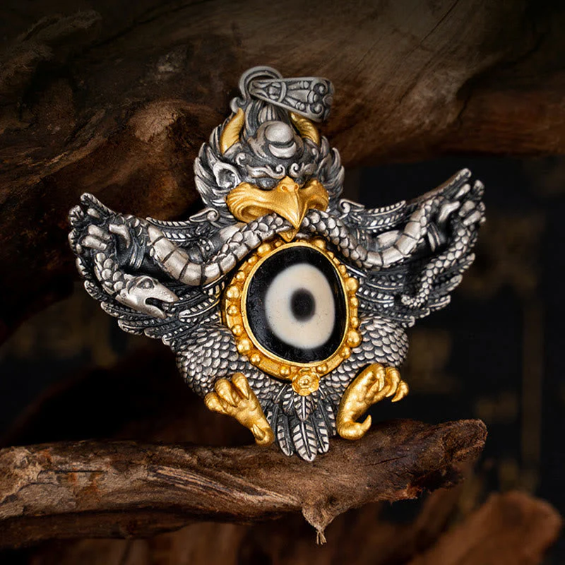 925 Sterling Silver Garuda Dzi Bead Spiritual Protection Necklace - Image 2
