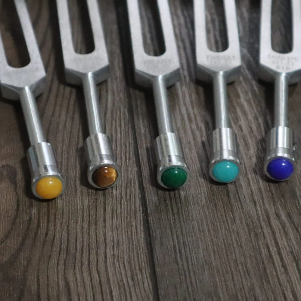 Chakra Tuning Fork Gemstone Attenuator 7pc Set - Image 5