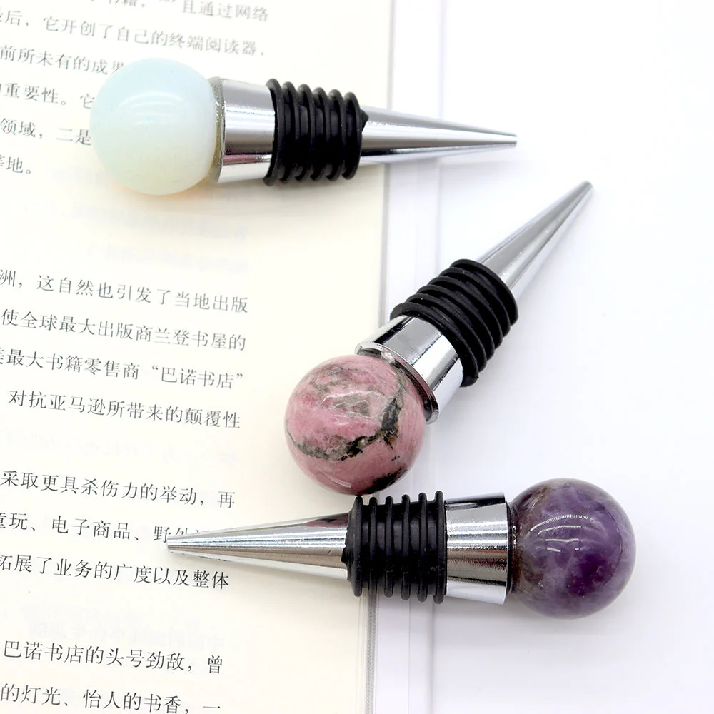Gemstone Crystal Wine Stopper with 26mm Sphere Top - Image 4