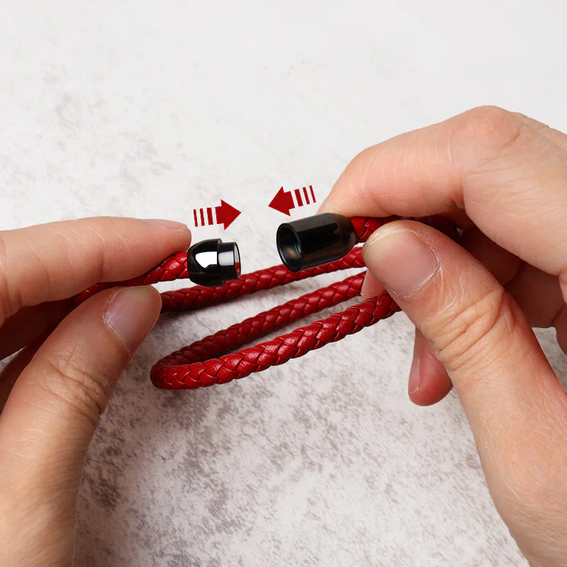 Genuine Leather Red String Protection Bracelet Magnetic Buckle - Image 3