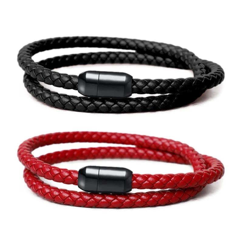 Genuine Leather Red String Protection Bracelet Magnetic Buckle - Image 4