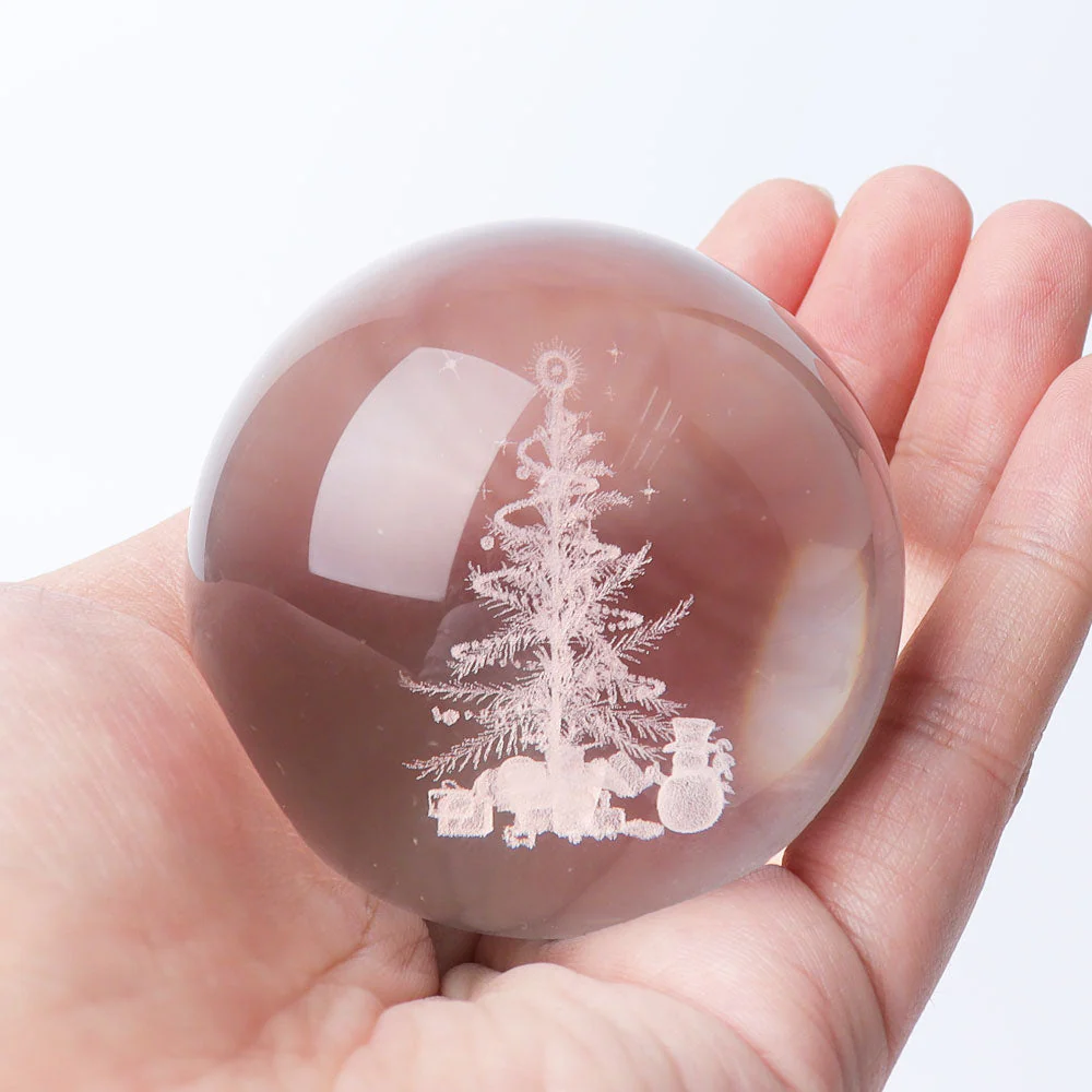 2.3 Inch Glass Crystal Sphere with Christmas Carving - Image 4