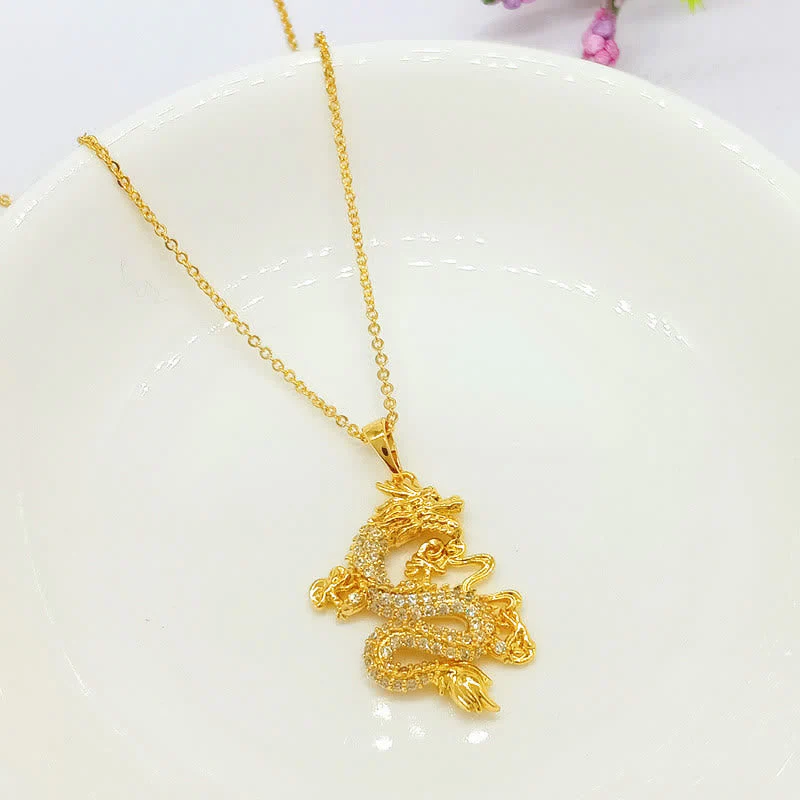 Gold Dragon Protection Necklace Pendant for Strength & Luck