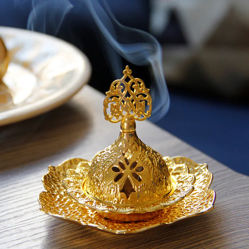 Gold Leaf Mini Incense Burner | Spiritual Alloy Coaster - Image 10