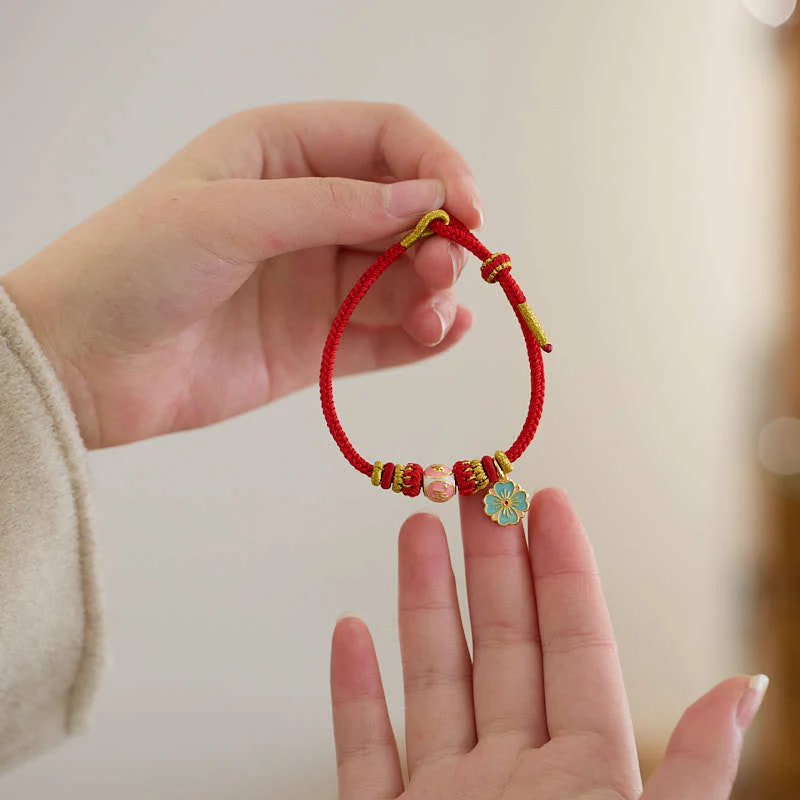 Gold Plated Copper Red String Peach Blossom Protection Bracelet - Image 3